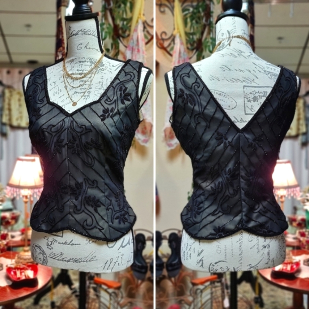 1980's Black Beaded Helene D. Suits Miami Blouse size 10